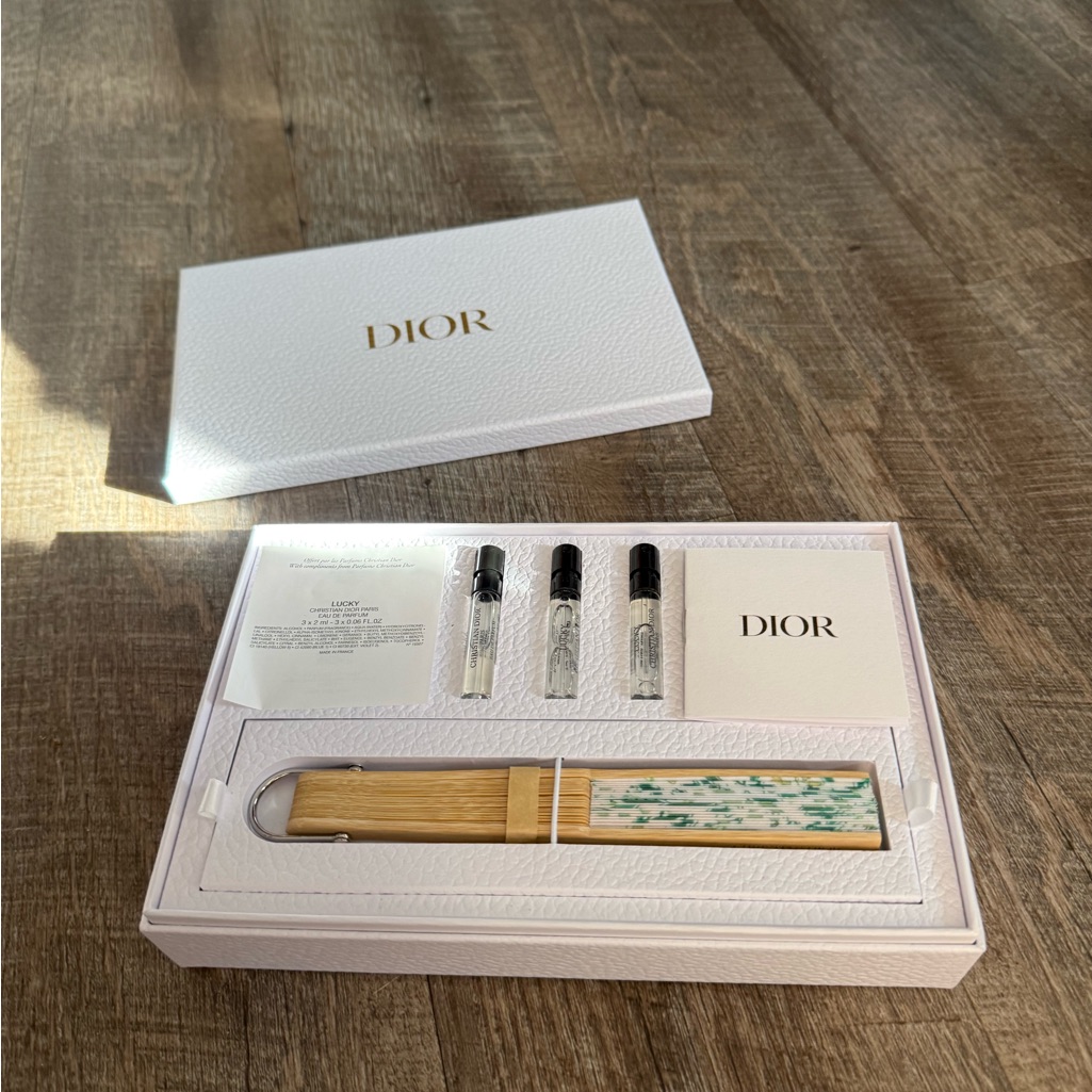 New In Box Rare Dior Lily Of The Valley Fan And Lucky Perfume Gift Set